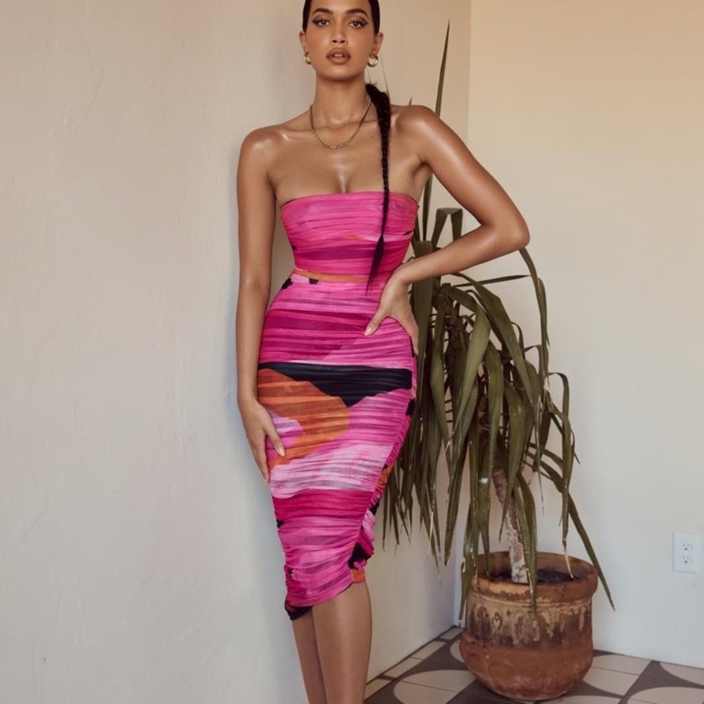 House of CB Strapless Pink Multicolor Bodycon Dress